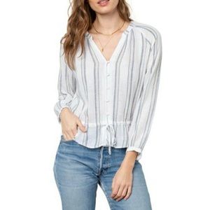 Rails Marti Cayman Stripe Lightweight Linen Button Up Tie Waisted Top Blouse